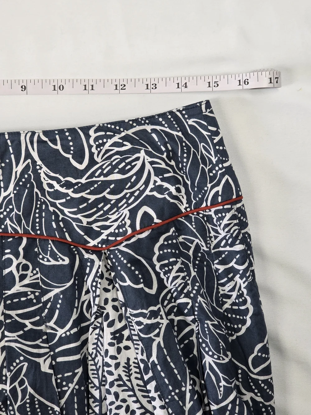 Wrap London 100% Cotton Leaf Print Pleated Skirt Blue Red Polka Dot Size 10